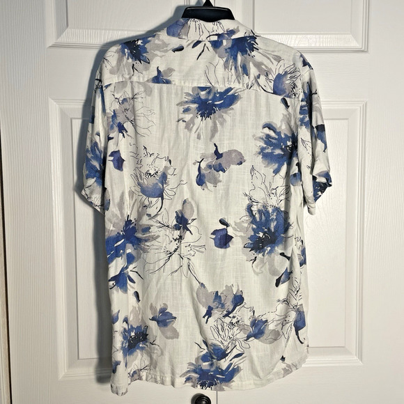 Porter Ash Shirt Men Large White Blue Floral Linen Blend Hawaiian Button Up - Picture 3 of 12